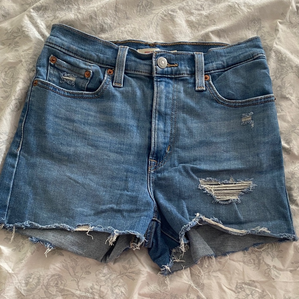 Levi's Distressed Blue Jean High Rise Shorts 27